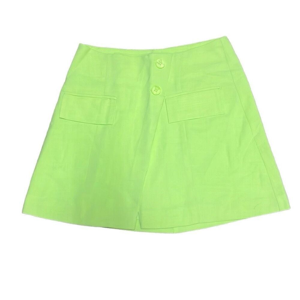 WeWoreWhat Lime Green Wrap Front Button Skirt Small Preppy Academia Dopamine NEW